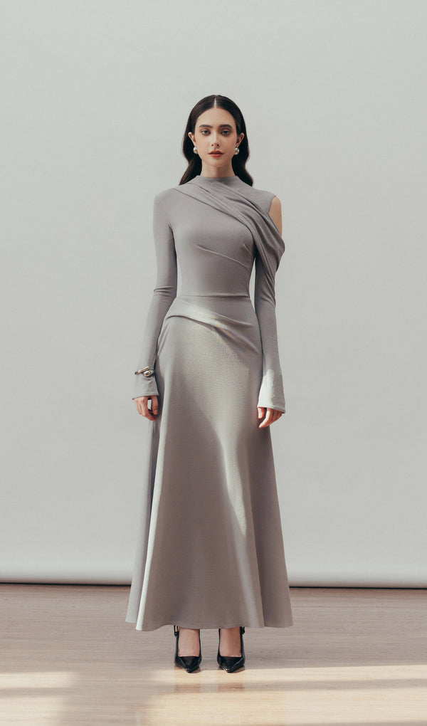 Solid Fitted Draped Maxi Dress