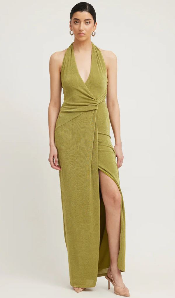 Halter Asymmetrical Split Maxi Dress