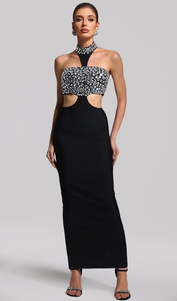 Halter Diamond Hollow Out Bandage Maxi Dress