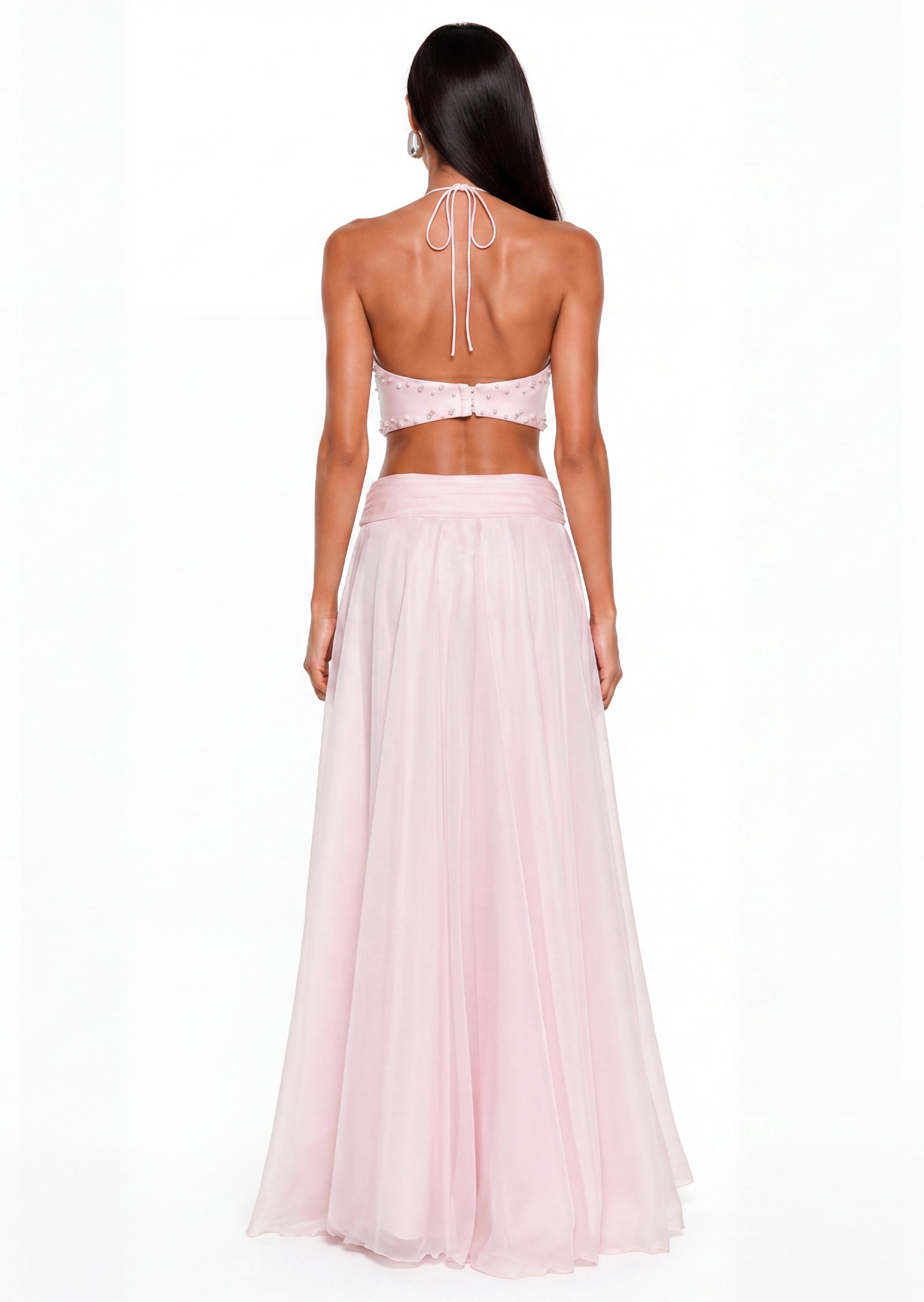 Achelle Halter Satin Maxi Dress In Pink