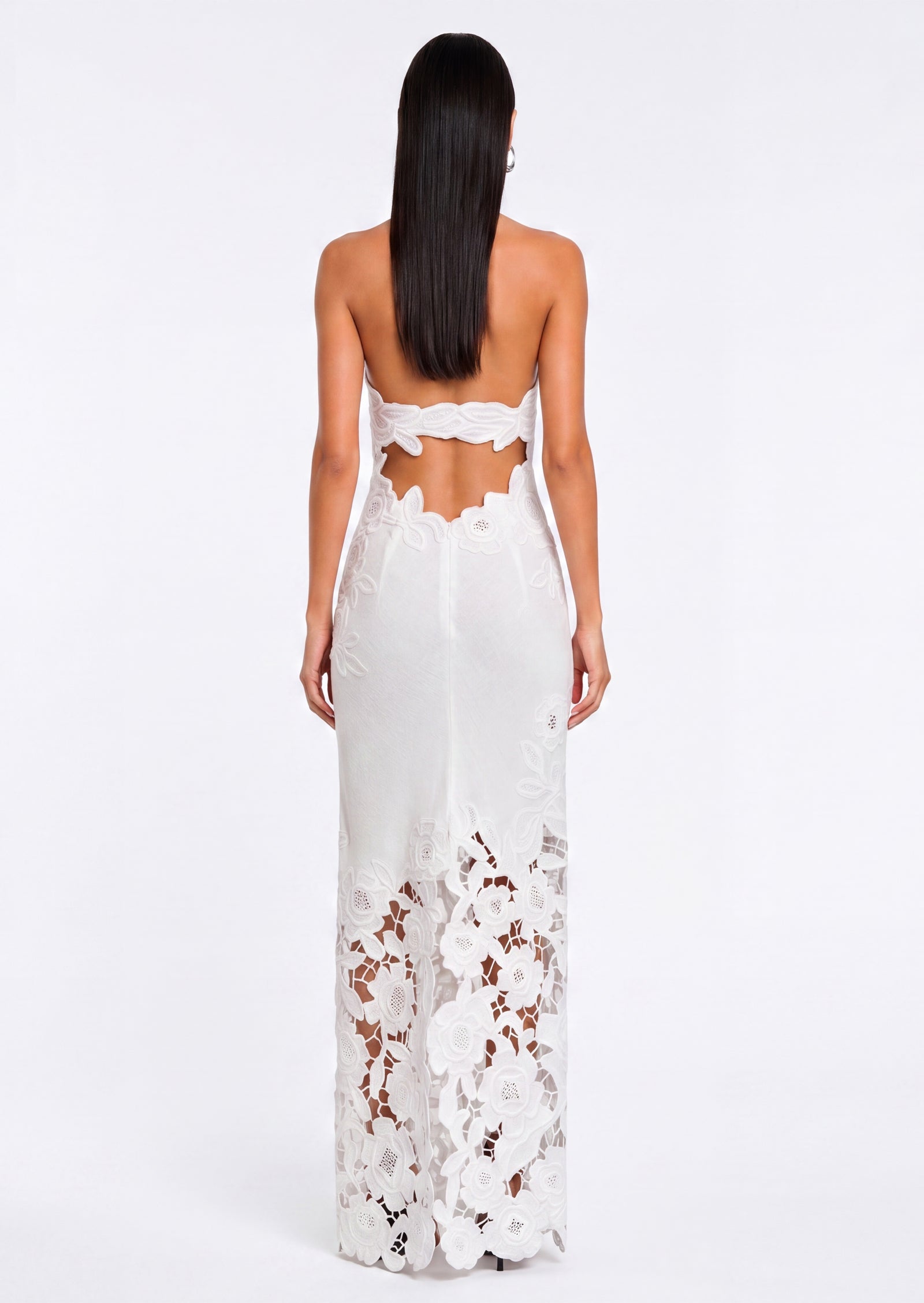 Catharine Floral Embroidery Maxi Dress In White