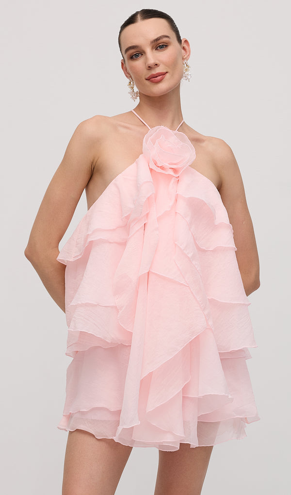 Halter Layered Mini Dress Pink