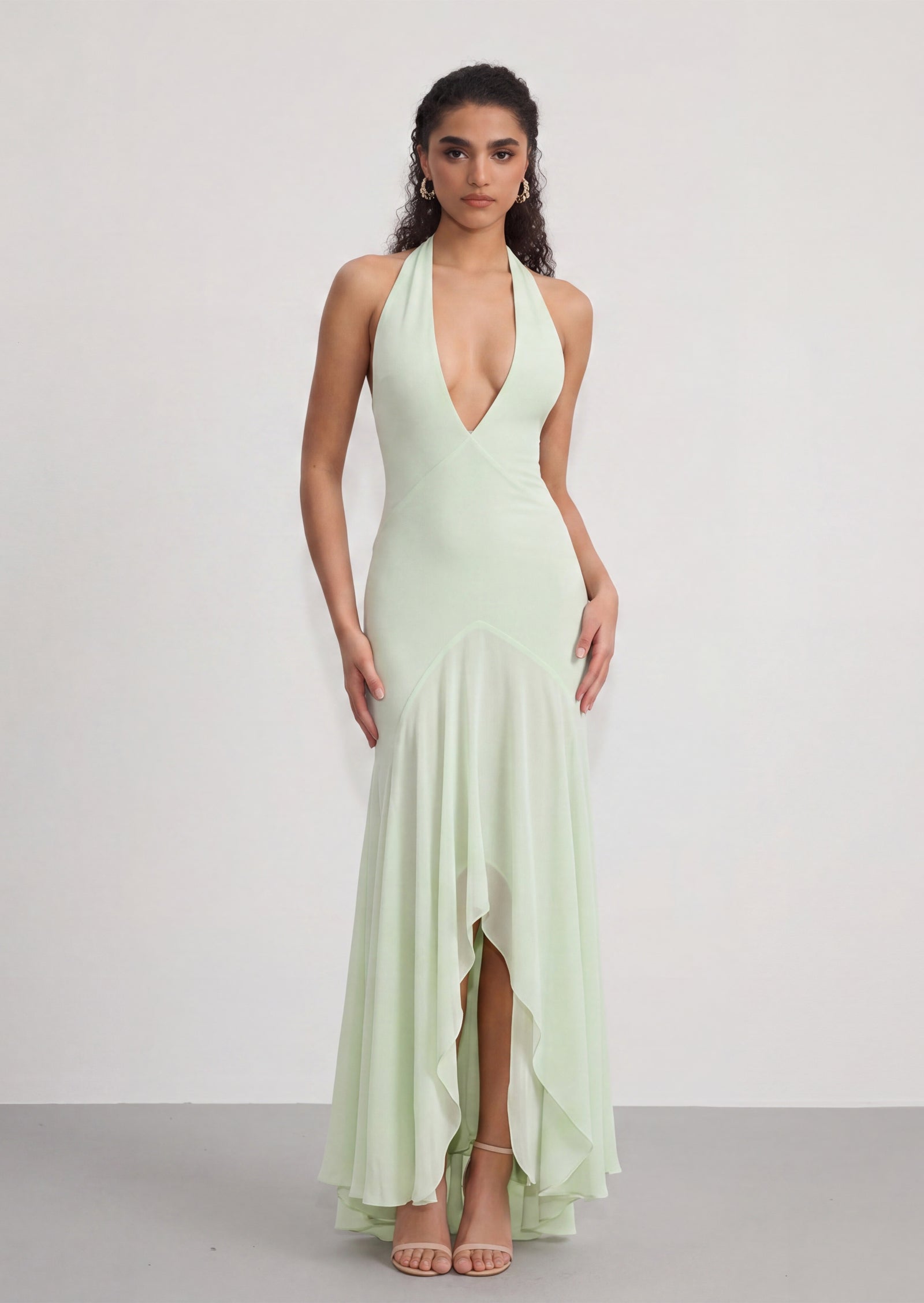 Bryonie Georgette Draped Maxi Dress In Sage