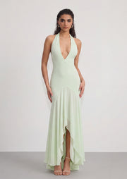 Bryonie Georgette Draped Maxi Dress In Sage