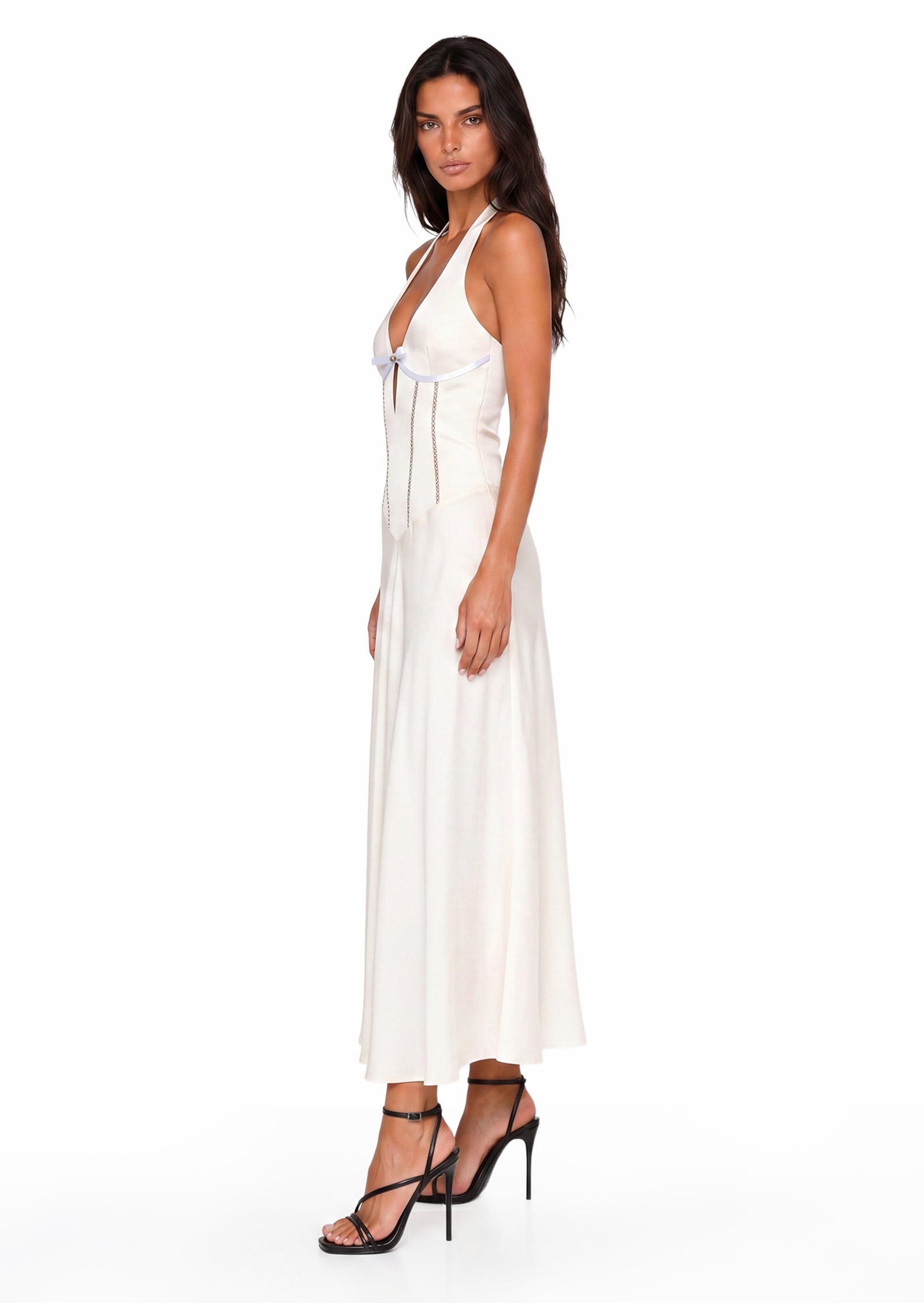 Balto Halter Neck Satin Maxi Dress In White