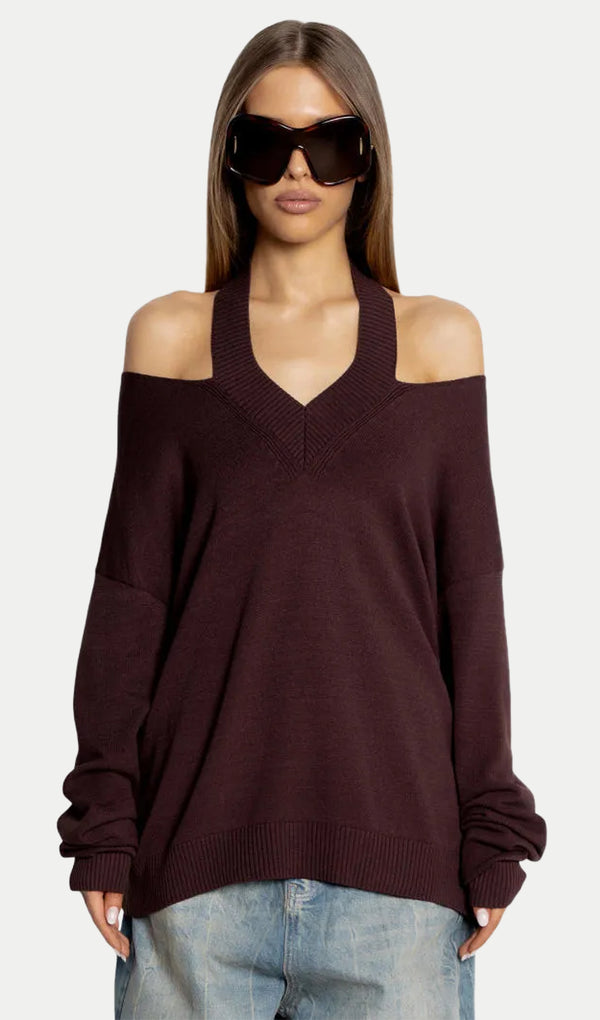 Halter Neck Off-Shoulder Sweater