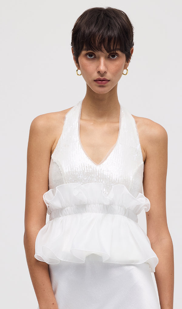 Halter Sequin Ruffled Top