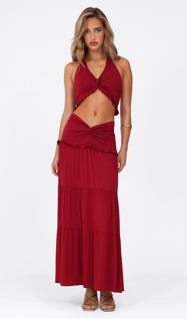 Halter Top & Twist Ruffled Maxi Skirt Sets
