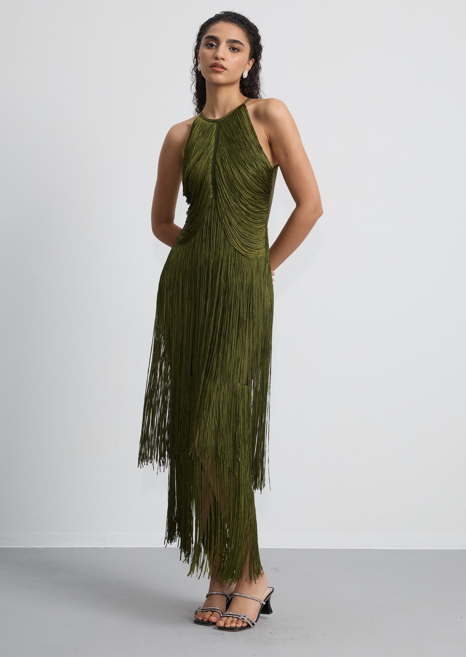 Midikleid in A-Linie mit Blumenmuster und Laternenärmeln
