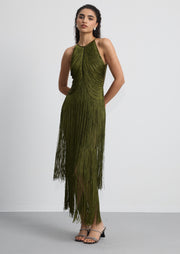 Halter Fringe Maxi Dress