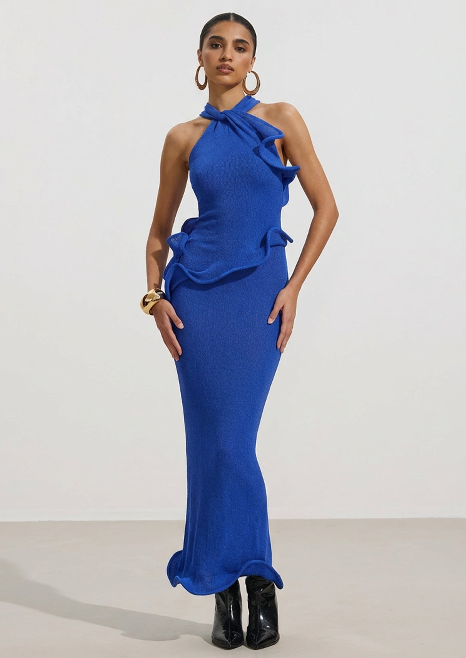 Midikleid in A-Linie mit Blumenmuster und Laternenärmeln