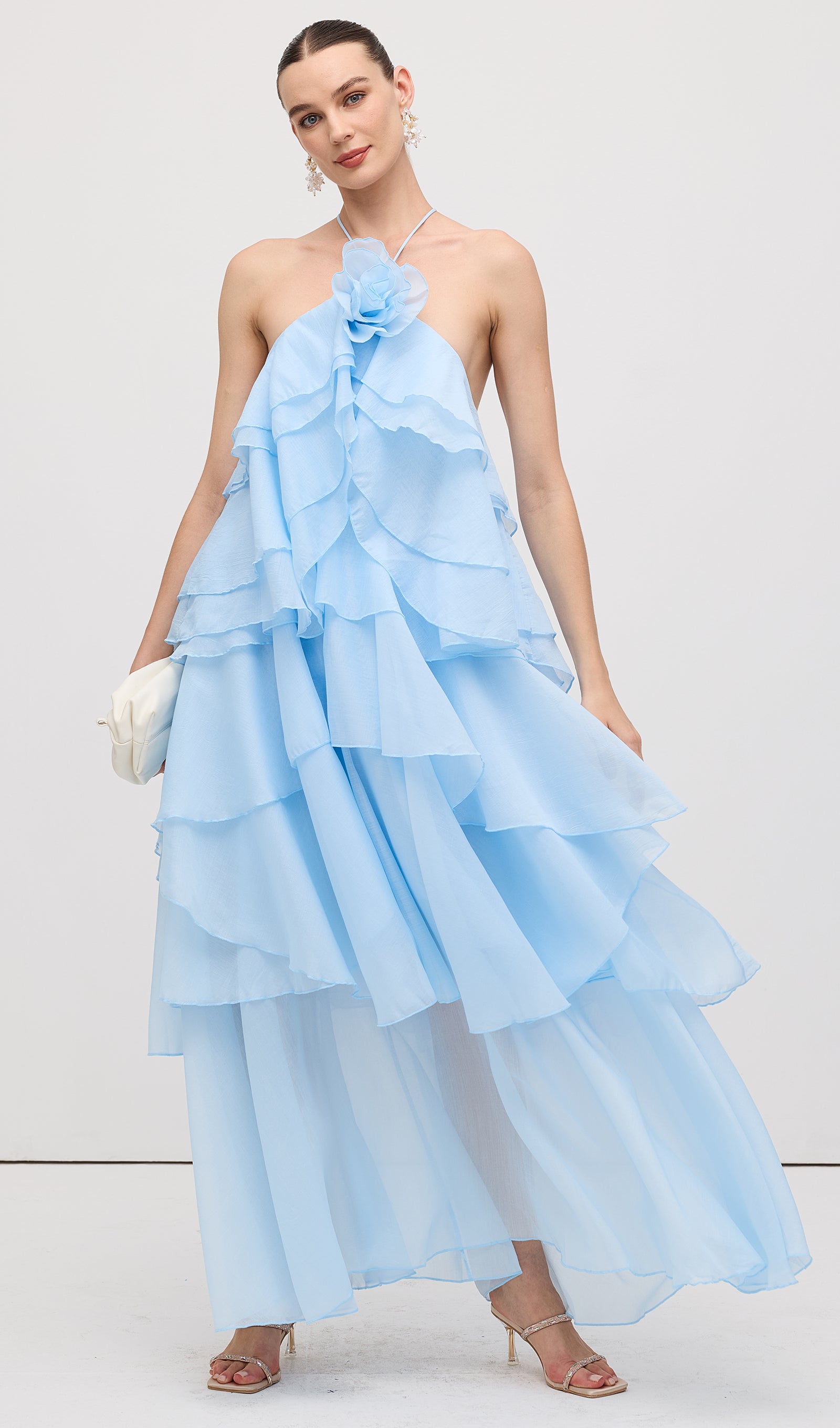 Midikleid in A-Linie mit Blumenmuster und Laternenärmeln