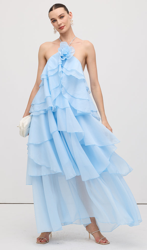 Halter Layered Maxi Dress Blue