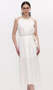 Halter Neck Linen Midi Dress