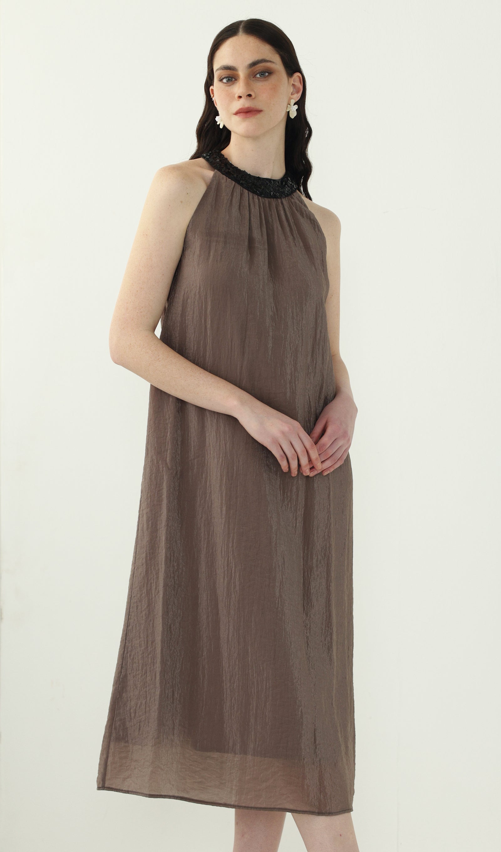 Midikleid in A-Linie mit Blumenmuster und Laternenärmeln