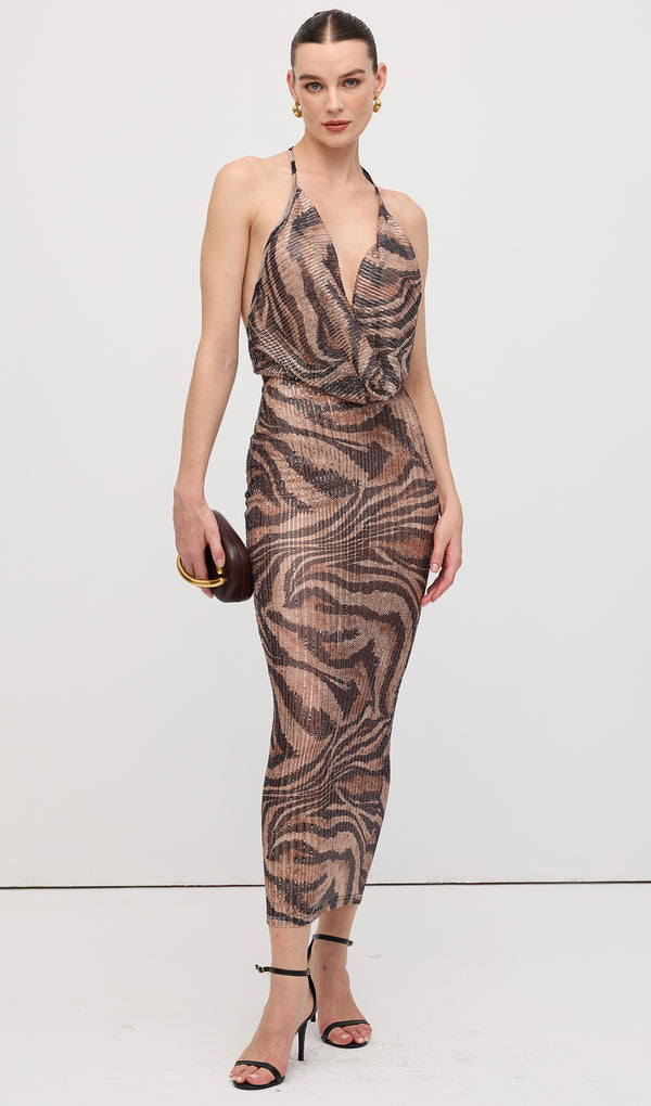 Midikleid in A-Linie mit Blumenmuster und Laternenärmeln