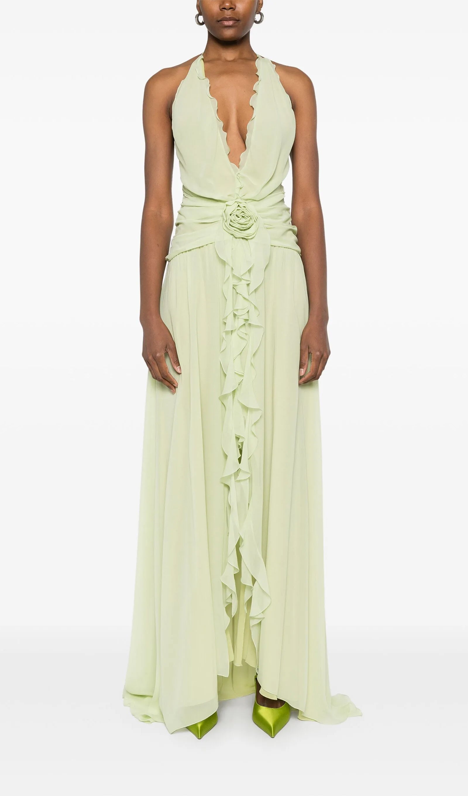 Midikleid in A-Linie mit Blumenmuster und Laternenärmeln