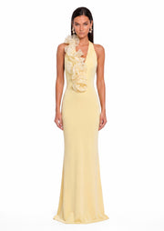 Fahima Deep V-Neck Halter Maxi Dress In Yellow