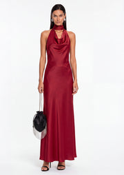Satin Pearl Decor Maxi Dress In Red