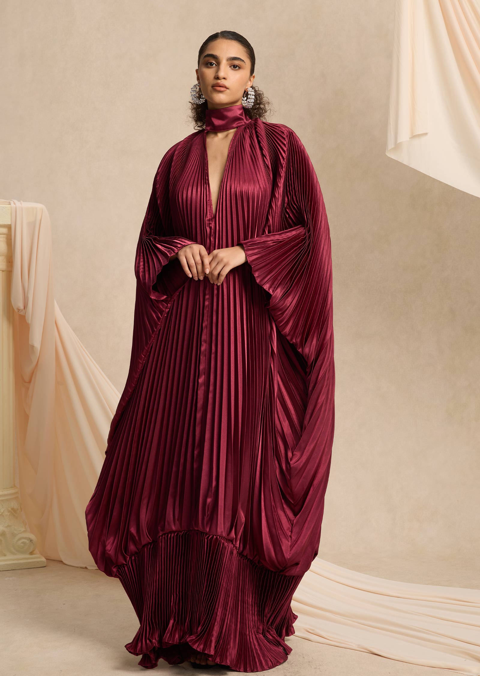 Midikleid in A-Linie mit Blumenmuster und Laternenärmeln