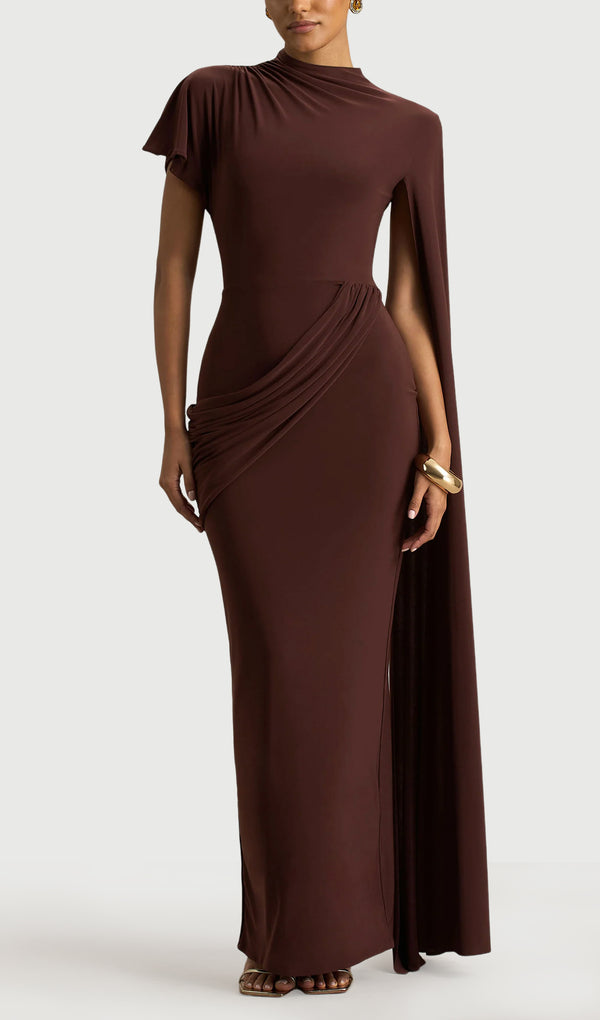 High-Neck Maxi With Long Cape Sleeve