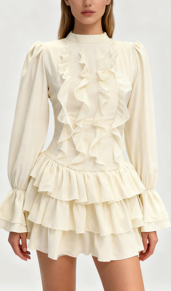 High Neck  Ruffled Mini Dress
