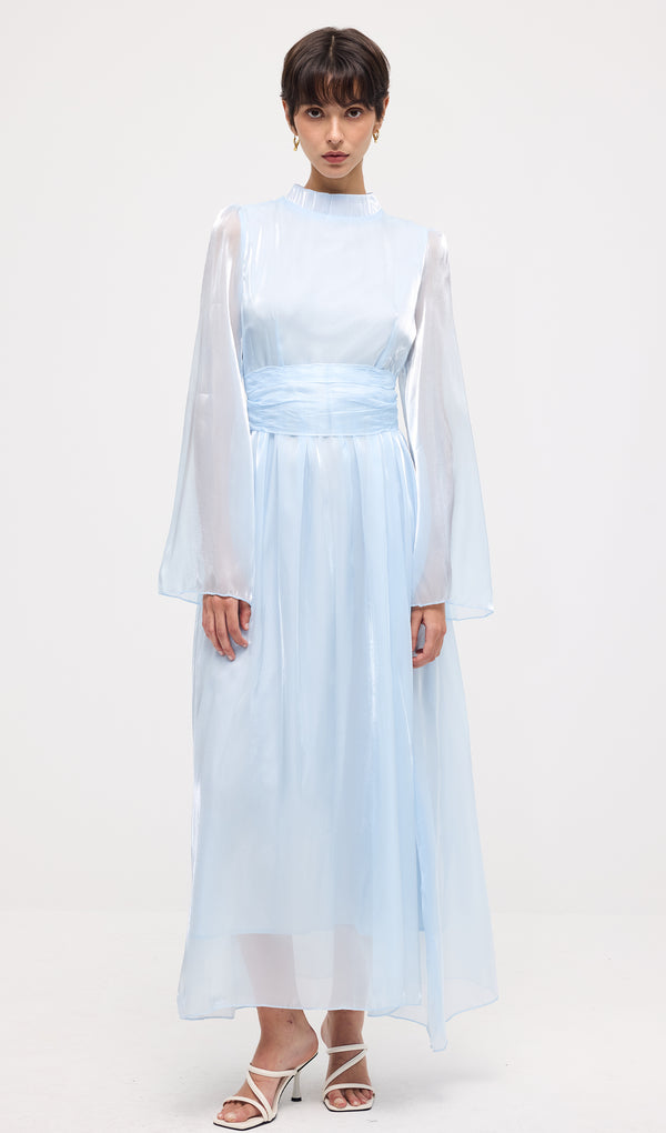 High Neckline Flared Hem Maxi Dress