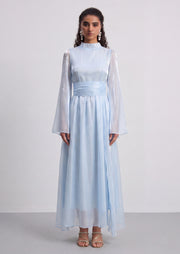 High Neckline Flared Hem Maxi Dress