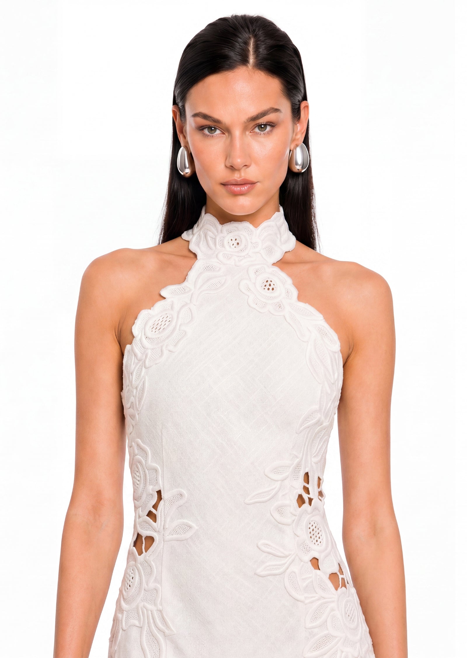Catharine Floral Embroidery Maxi Dress In White