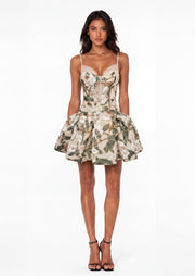 Midikleid in A-Linie mit Blumenmuster und Laternenärmeln