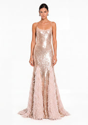 Stretch Feather Sequin Maxi Dress