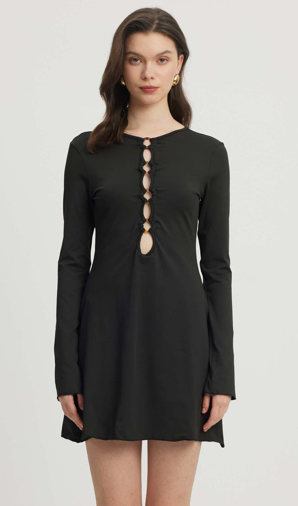Hollow Out Mini Dress Black