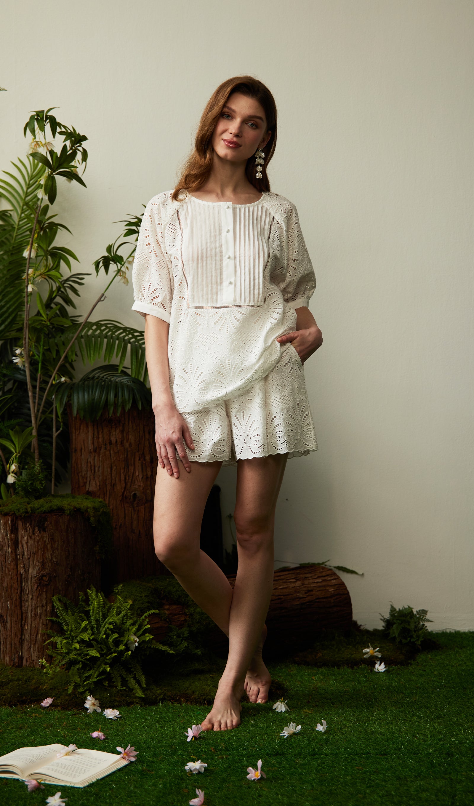 Midikleid in A-Linie mit Blumenmuster und Laternenärmeln