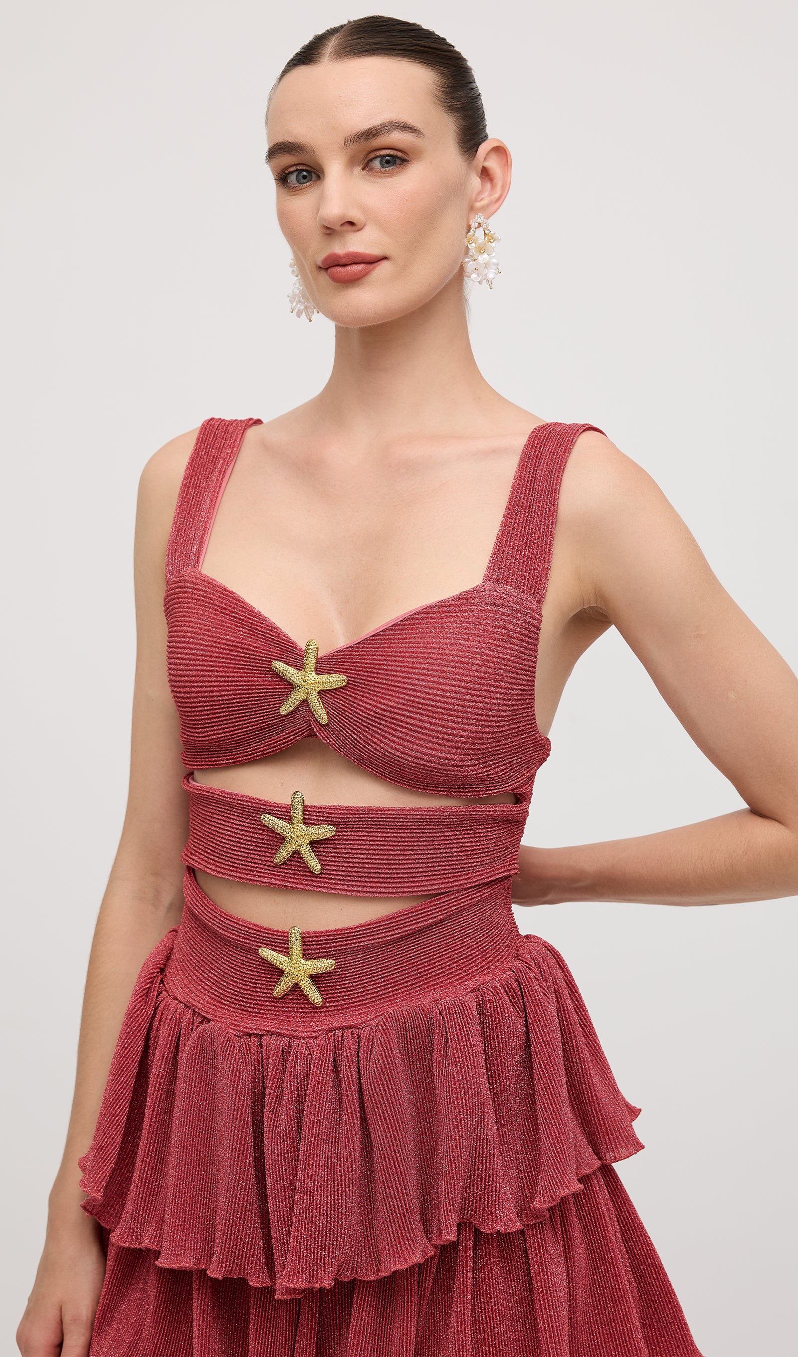 Midikleid in A-Linie mit Blumenmuster und Laternenärmeln