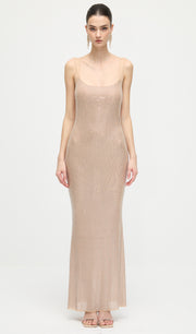 Hot Fix Maxi Dress With Mesh Back In Nude