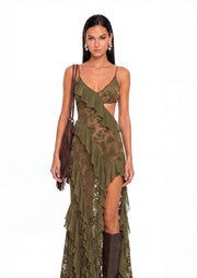 Midikleid in A-Linie mit Blumenmuster und Laternenärmeln