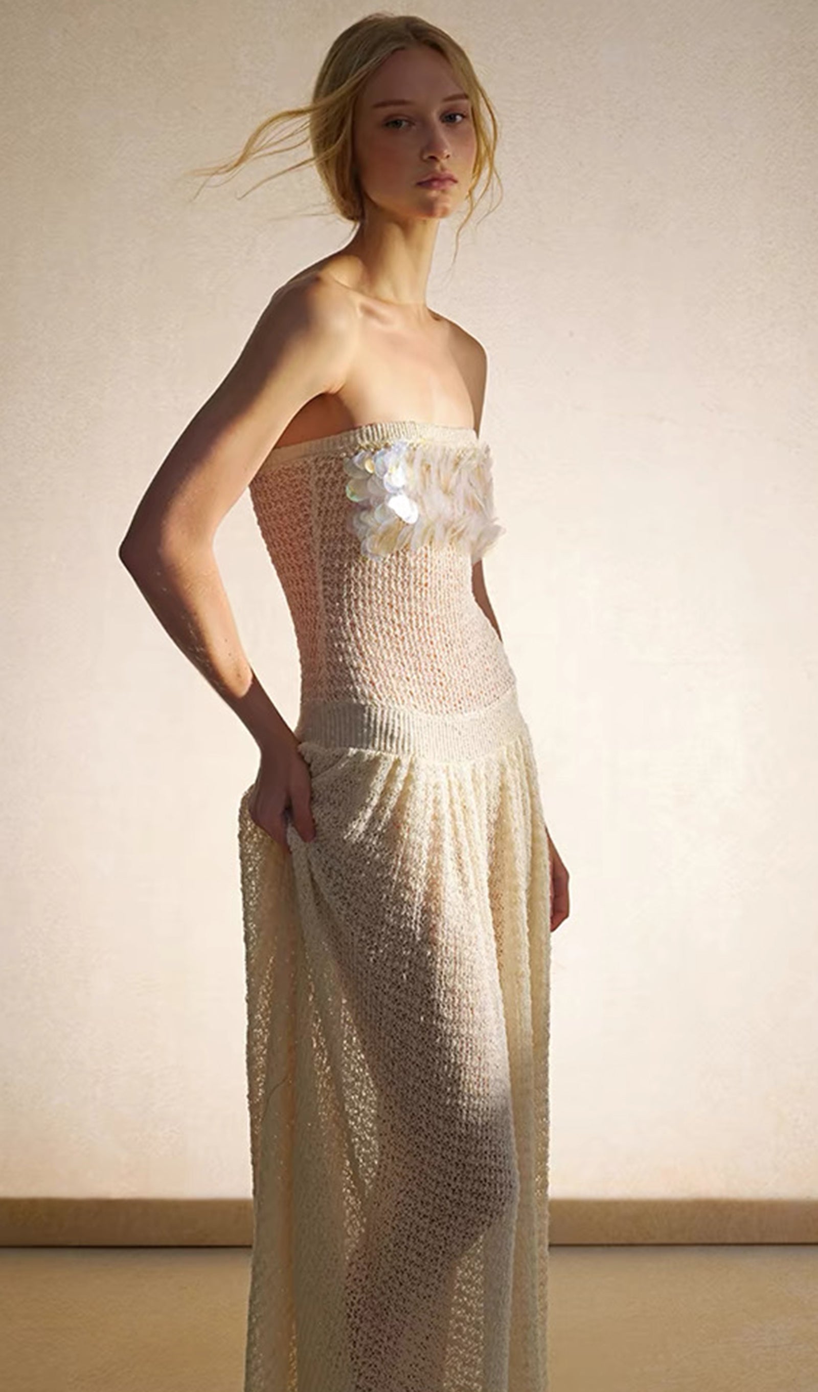 Irregular Hollow Knitted Tube Maxi Dress