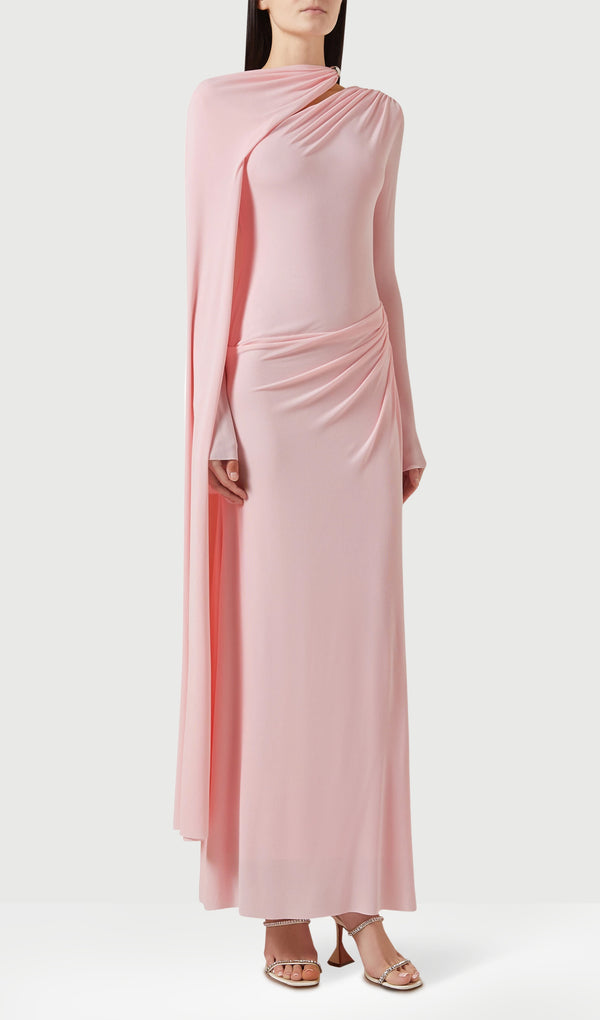 Jersey Cape-sleeve Maxi Dress In Pink