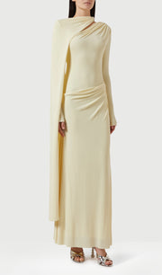 Jersey Cape-sleeve Maxi Dress In Yellow
