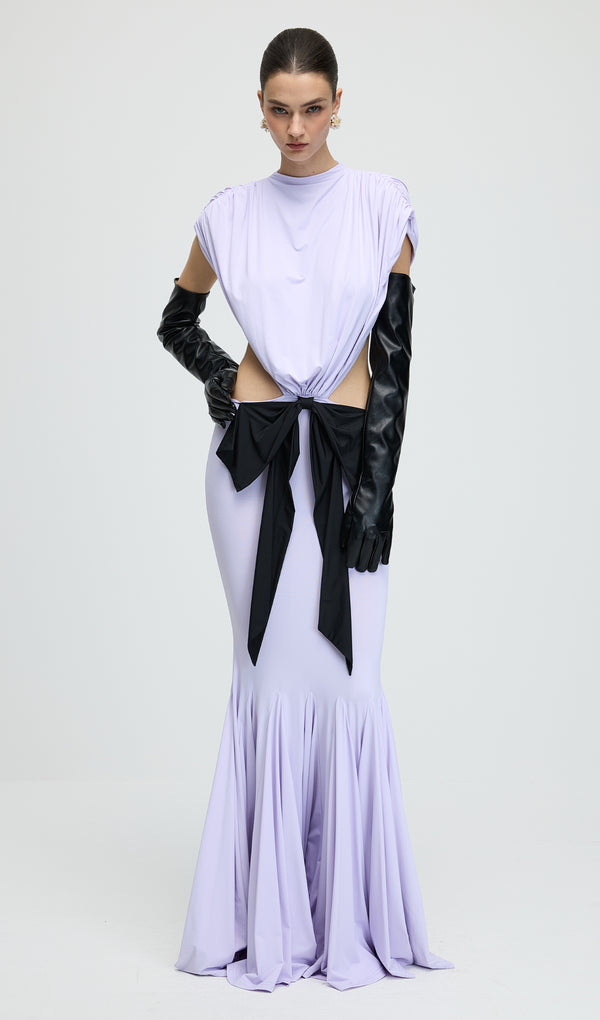 Jersey  Cut Out Detail Bow Maxi Dress In Purple