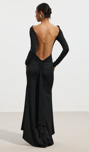 Jersey Solid Open Back Maxi Dress In Black
