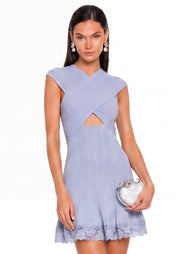 Kaamil Knit Lace Insert Mini Dress In Blue