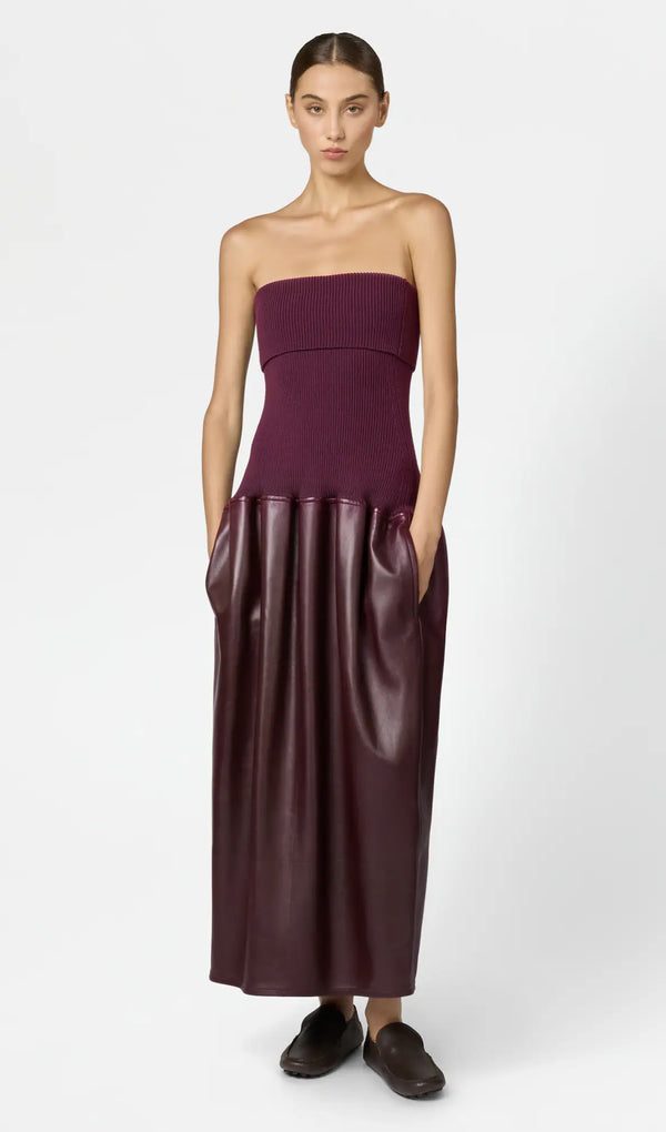 Knitted And Leather Patchwork Midi Dress