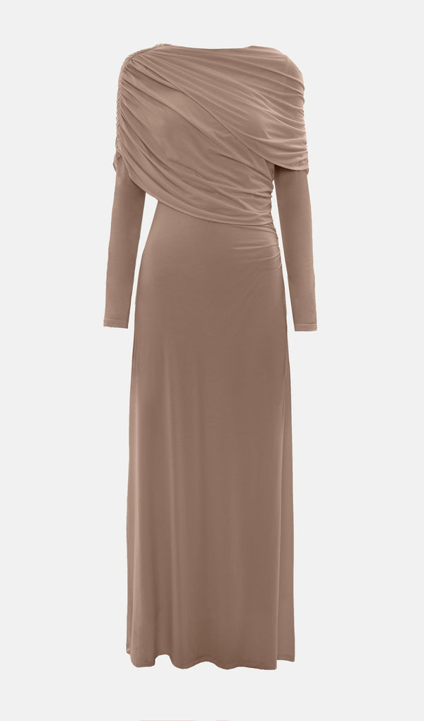 Knitted Maxi Dress With Pleats In Brown