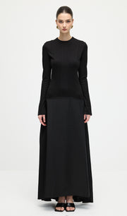 Knitted Satin Maxi Dress In Black
