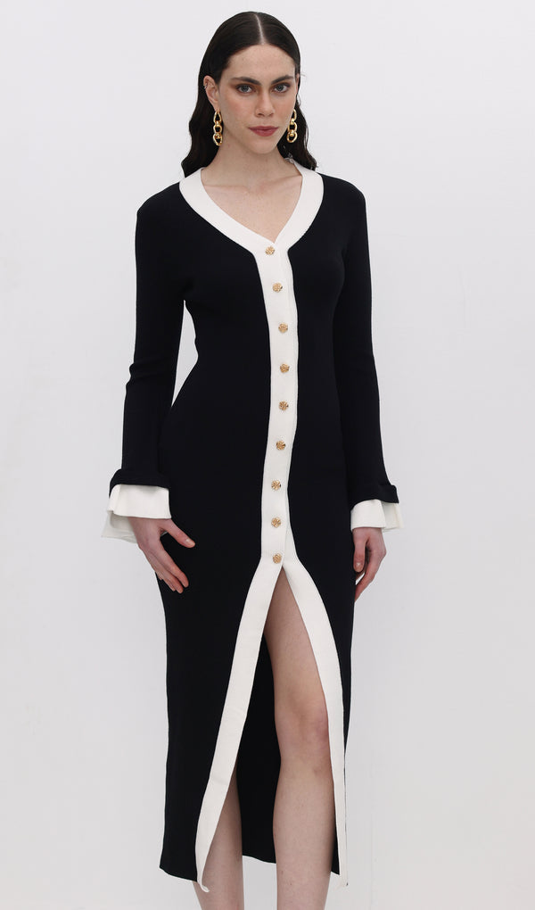 Knitted Contrasting Cuffs Maxi Dress