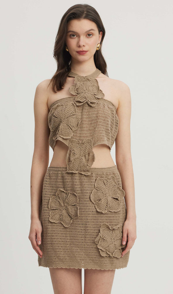 Knitted Flowers Hollow Out Mini Dress