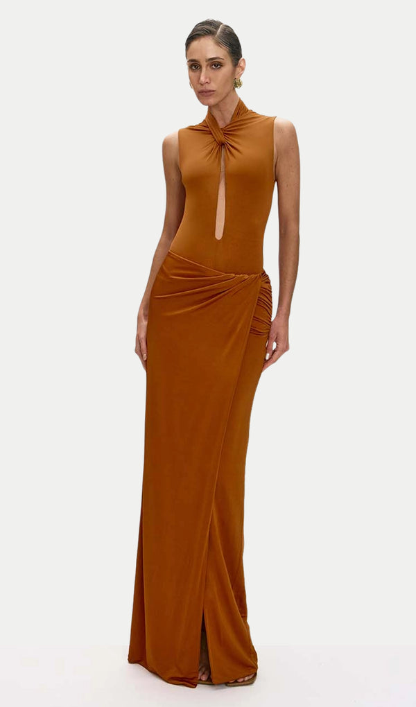 Knot Neckline  Hollow Out Slit Maxi Dress