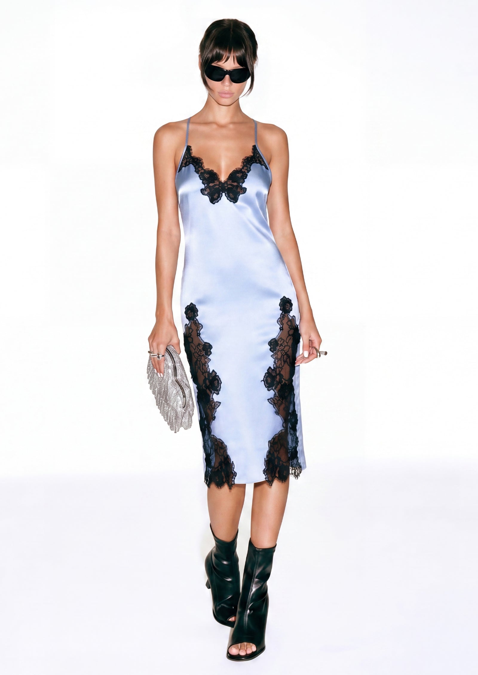 Astra Lace Appliqué Slip Midi Dress