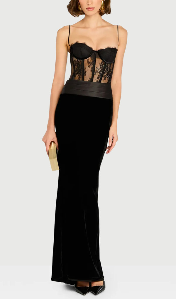 Lace Corset Velvet Maxi Dress